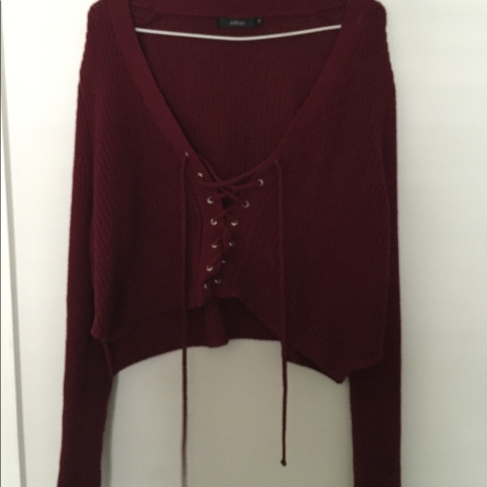 Cropped Lace Up Sweater